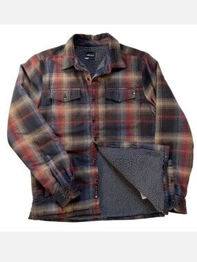 Marmot Men's Ridgefield Sherpa Lined Flannel Shirt Jacket Plaid Red Black Tan L